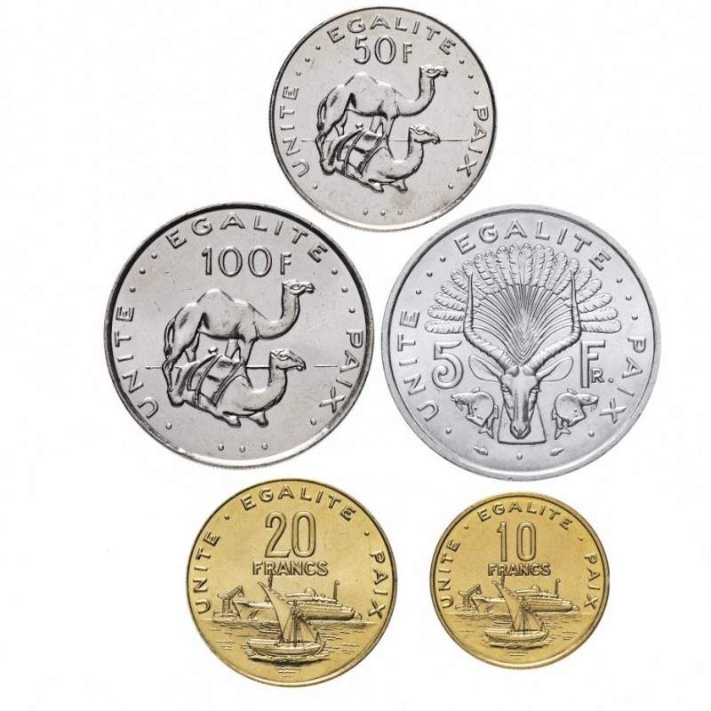 DJIBOUTI - SET / LOT de 5 PIÈCES - 5 10 20 50 100 Francs - 1991 2007 2010  2013